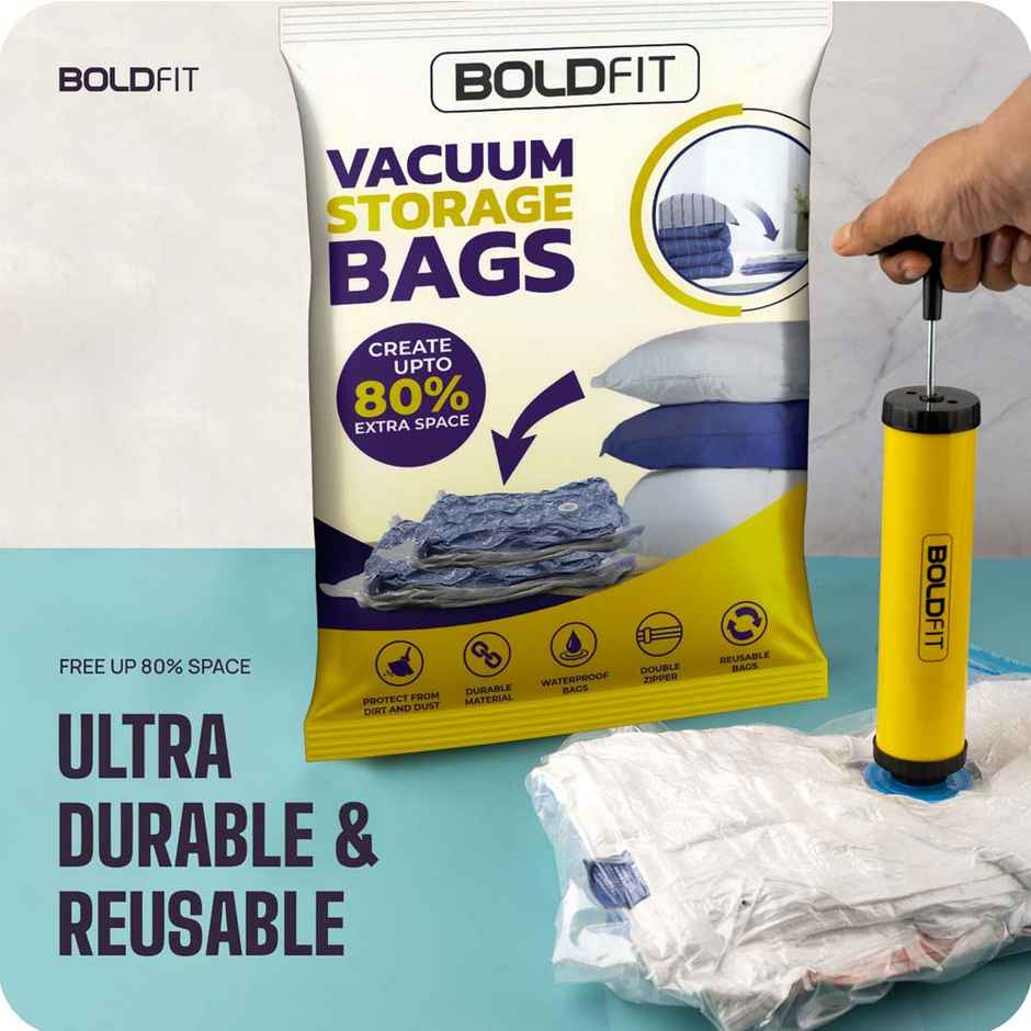 Boldfit Reusable Vacuum Storage Bags With Ziplock For Home & Travel - (2Small - 2Medium - 1Large)